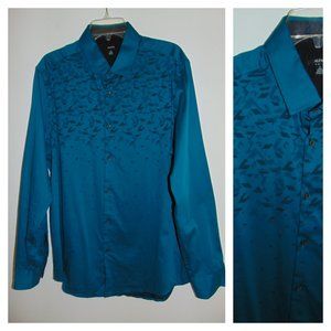Alfani Dress Shirt Mens L Y2K Royal Blue Abstract Geometric Long Sleeve Buttons